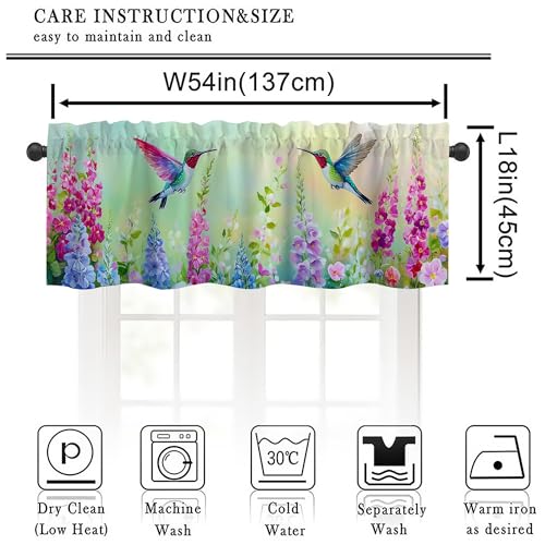 Hummingbird Floral Valances for Windows 2 Pack,Rod Pocket Valance Curtains,Small Window Treatment Valances for Kitchen Living Room,Bedroom,Bathroom,Home Decor,18x54 Inch,2 Panel - color: Hummingbird01, size: 54"W x 18"L (Pack of 2)
