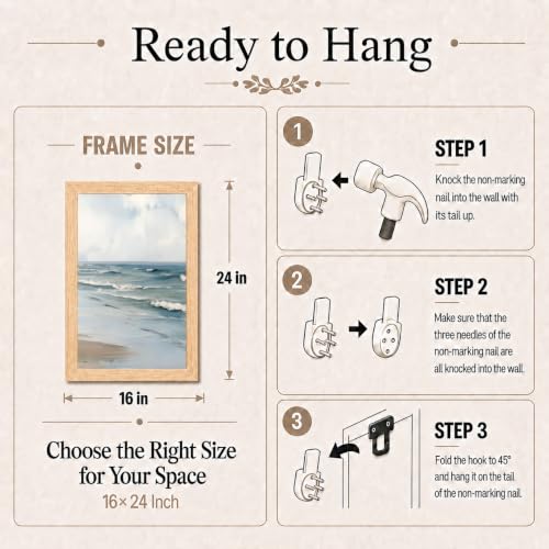 Coastal Canvas Wall Art 2Pcs Framed Neutral Landscape Artwork 24X16 Inch | Ready To Hang Painting Prints Picture Poster living room bedroom bathroom entryway hallway foyer bookshelf coastal - color: Coastal Canvas 19, size: 24"L x 16"W