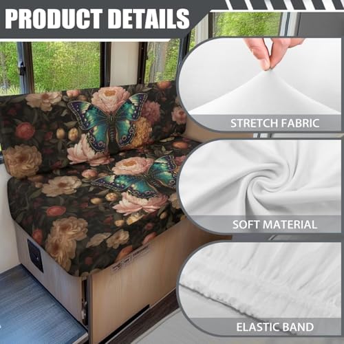 Butterfly Peony Print 2 Pcs RV Dinette Cushion Covers Non-Slip Sofa Furniture Protector Comfortable 2 Seat Sofa Chair Cover Slipover for Travel Trailer Couch - color: Butterfly Peony