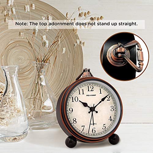 Peakeep 4" Small Battery Operated Analog Alarm Clock, Antique Retro Style - color: Black
