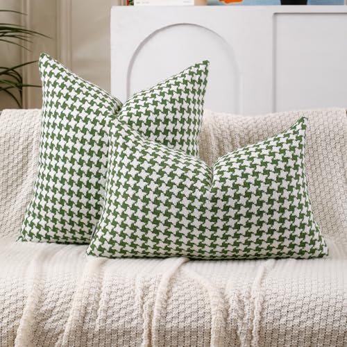 Chenille Houndstooth Pillow Covers 20x20, Set of 2, Green and White - size: 20" x 20" (Pack of 2)