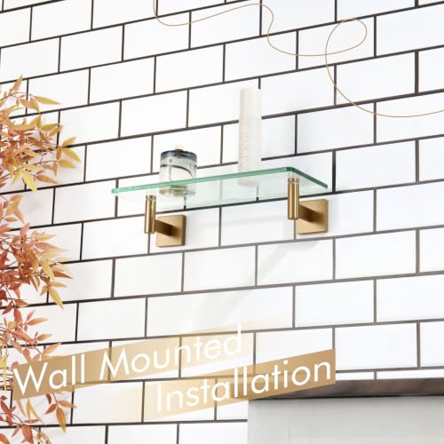 KOKOSIRI Wall Shelves Bathroom Hardware Glass Floating Shelf Small Hanging Rack Storage/Room Decor 12-Inch Champagne Bronze 2 Pack B1105CPG-L12-P2 - color: Champagne Bronze, size: 12-Inch(2 Pack)