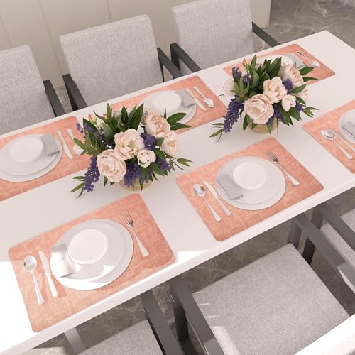 Maxpearl Faux Leather Placemats Set of 6, Easy to Clean, Peachy Pink - color: Peachy Pink