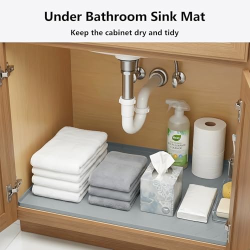 Mateeylife Under Sink Mat Kitchen Waterproof, Silicone Sink Tray 22"X31" - color: Light Grey, size: 22''W x 31''L