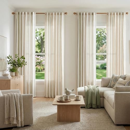 jinchan Light Filtering Striped Linen Curtains 84 Inches Long 2 Panels - color: Green, size: 50"W x 84"L (Pack of 2)