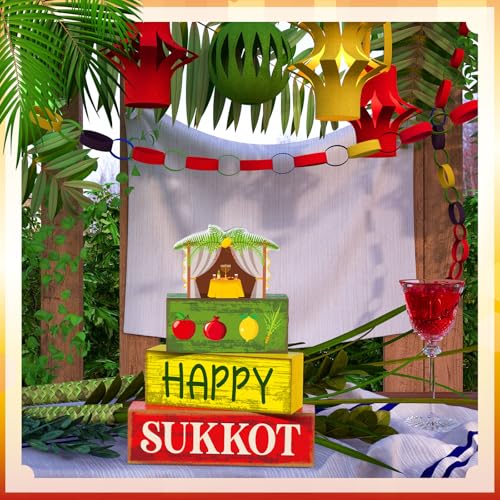 Yuntau 4 Pcs Happy Sukkot Table Decorations Sukkot Centerpieces for Tables - style: Happy Sukkot