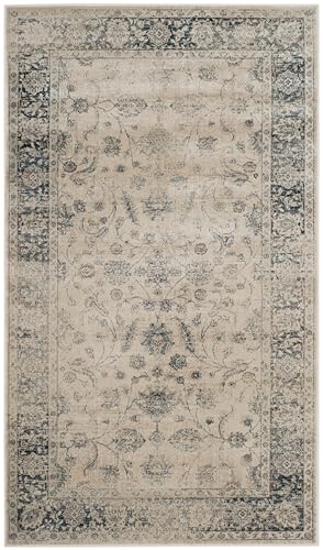 SAFAVIEH Vintage Collection Accent Rug - 3'3" x 5'7", Stone & Blue, Oriental Distressed Viscose Design, Ideal for High Traffic Areas in Entryway, Living Room, Bedroom (VTG120-7440) - color: Stone/Blue, size: 3'3" x 5'7" (Rectangular)