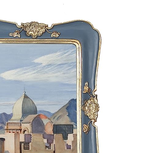 WINPLUS+ Vintage Picture Frame 5x7, Wall Mount and Tabletop Display, Art Gallery Gift (Blue and Gold 5x7) - style: Blue and Gold