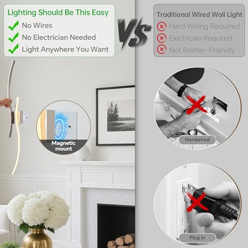 Wireless Wall Sconces Set of Two, Dimmable, 3CCT, Up to 65H Runtime - color: Nickel, size: 39.3 inches (2 Pack)