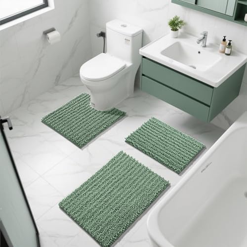 Yimobra Bathroom Rugs Non Slip Washable - Ultra Soft Absorbent Chenille Bath Mat, Quick Dry Shaggy Floor Carpet for Tub Shower, Green Home Decor Accessories, 24x17 Inch - color: Green, size: 24" X 17"