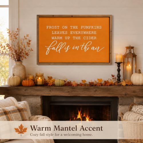 23.6"×15.7" Fall Wall Art Framed, Large Autumn Sign Home Decor - color: orange