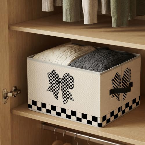 Coquette Black and White Checkered Bow Storage Basket Organizer - color: Coquette Checkered Bow