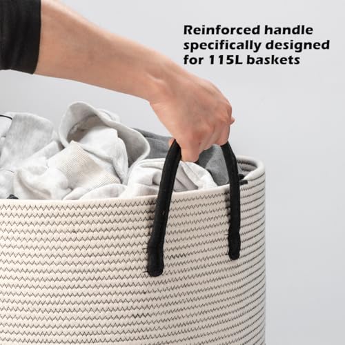 21" x 18"Extra Large storage baskets,Eco-friendly rope baskets with lid,blanket basket living room with lid,hampers for bedroom,big,round, Black 115L - color: White & Black