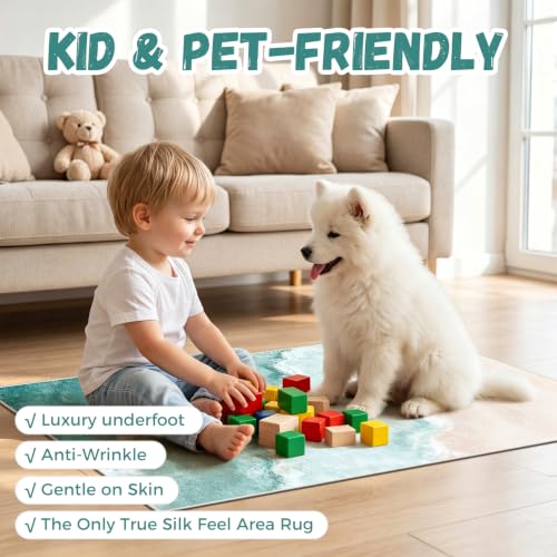 Beach Pattern 2x4ft Runner Rug Non Slip Washable Kitchen Runner Rug with Rubber Backing,Low-Pile Soft Washable Runner Rugs for Hallway Entryway Kitchen Bedroom Bathroom - color: Teal Beach, size: 5' x 10'1" (Rug)