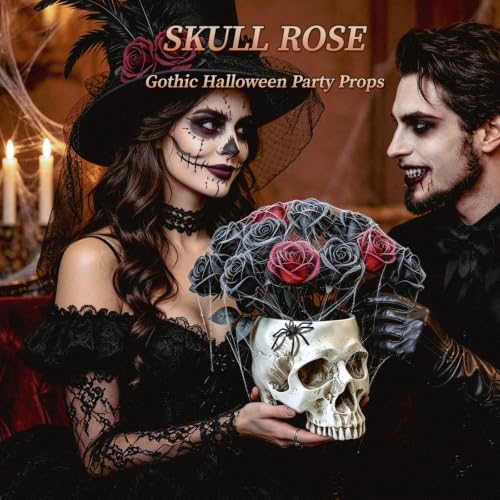 4 in 1 Gothic Halloween Skull Planter Centerpiece Table Decor Set