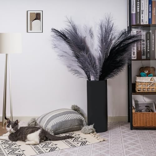 Pampas Grass Decor Tall 6 Pcs 44''/3.7ft Fluffy Large Pompas Grass for Floor Vase Fillers Wedding Living Room Boho Decor Table Centerpiece(Black White Gray)