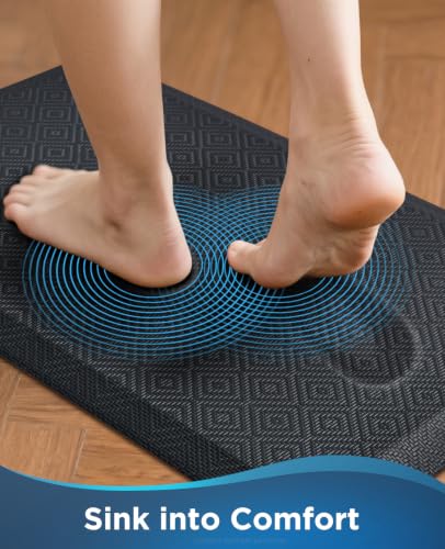 Ophanie Kitchen Mats for Floor,3/4 inch Thick,17x28 Anti Fatigue Cushioned Mat,Kitchen Rugs,Waterproof,Comfort Ergonomic Standing Mat for Office,Home,Sink with 99+ Pairs of Anti-Slip Bottom Ridges - color: Black, size: 17"L x 28"W x 0.8"Th