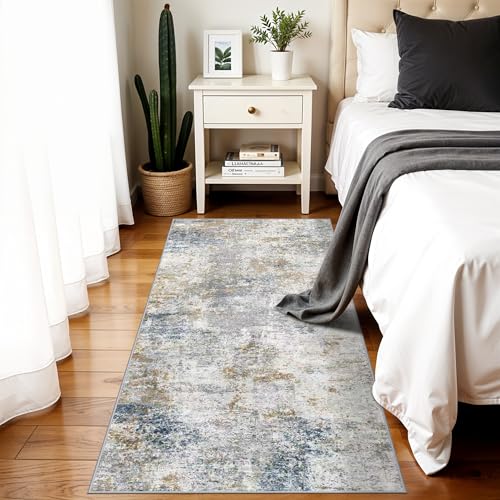 Washable 2x5 Hallway Runner Rug: Abstract Modern Non Slip Entry Floor Mat - color: Blue/Beige, size: 2' x 5' (Rectangular)