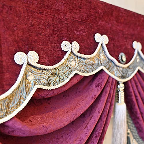 Luxury Burgundy Waterfall Valance Curtain, Floral Embroidered Swag Valance - size: 39"W x 47"L (Pack of 1)