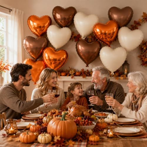 Orange White Brown Heart Balloons,12Pcs 18Inch Heart Shaped Balloons - color: Orange White Brown