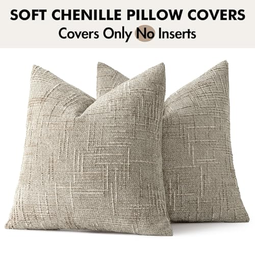 MIULEE Chenille Textured Throw Pillow Covers Light Brown 18x18 Set of 2 - color: Light Brown, size: 18" x 18" (Pack of 2)