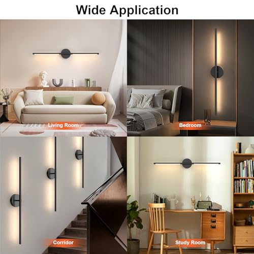 Tartek Battery Operated Wall Sconces Set of Two, Rechargeable Wall Lights with Remote Control, Dimmable 3000K-6000K LED Wall Lamp, 360°Rotate, Long Wireless Sconces for Living Room, Bedroom - color: Black