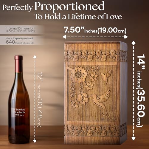 Hummingbird Wooden Urn for Human Ashes, XX-Large 640 Cu in, Rosewood - color: Hummingbird Rosewood, size: XX-Large (640 cu in)