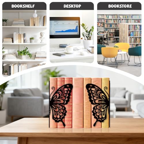 Peacoblue 5.5"x4.3"x8.3" Metal Bookends, Heavy Duty Book Ends for Shelves - style: Butterfly