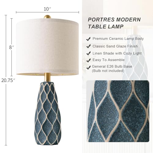 Small Table Lamps Set of 2 for Living Room, 20.25" Blue Bedside Boho Lamps - color: Blue, size: Small - 20.75''