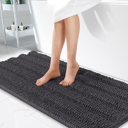 OLANLY Thick Bathroom Runner Rugs 47x24, Soft Chenille Bath Rugs, Dark Grey - color: Dark Grey, size: 47" X 24"