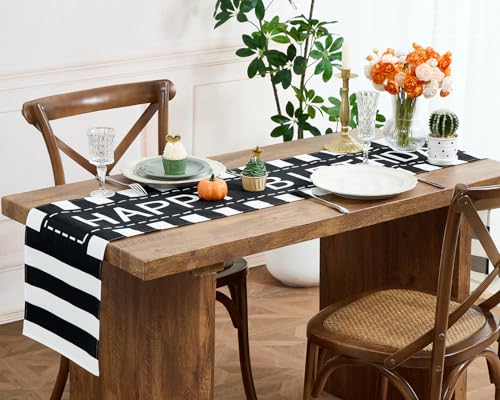 Letjolt Happy Birthday Table Runner 72 Inches, Black Striped (Pack of 2) - color: Black Stripe, size: 12x72 Inches (Pack of 2)