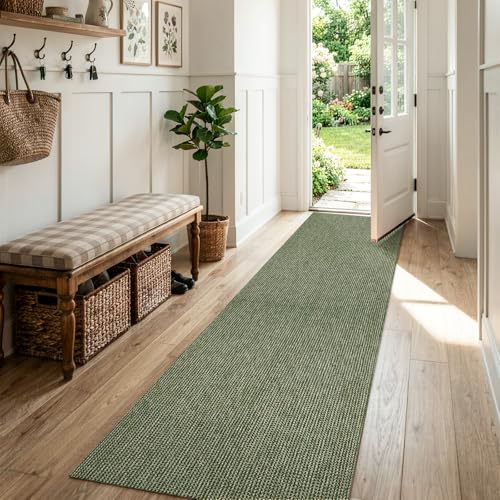 Uphome Long Hallway Runner Rug, 2x8 Washable Boho Kitchen Rug Runner, Non Slip Braided Cotton Famhouse Entryway Runner Rug Low Pile, Stain Resistant Floor Runner for Hallways Doorawy Bedroom, Green - color: Green, size: 2' x 8' (Rectangular)
