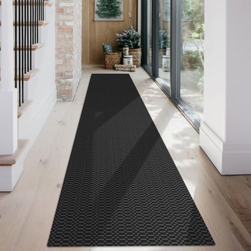 KOZYFLY 2x12 Long Runner Rug, Washable Non Slip Hallway Rug, Black/Grey - color: Black/Charcoal Grey, size: 2' x 12' (Rectangular)