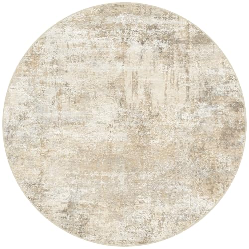 cotiled 8ft Round Living Room Rug, Abstract, Washable, Non Slip, Beige - color: Beige, size: 8' (Round)