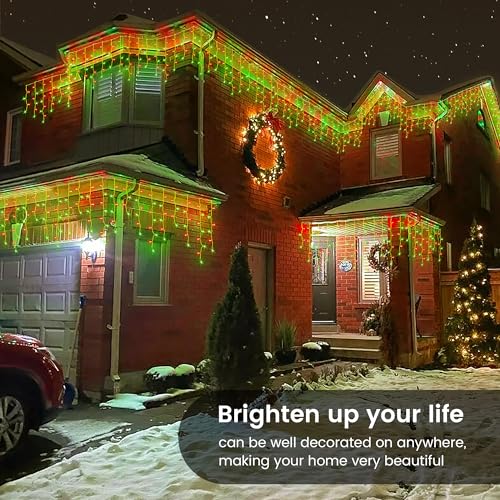 Hopolon 33FT 360 LED Red Green Christmas Icicle Lights, 60 Drops Plug in - color: Red Green