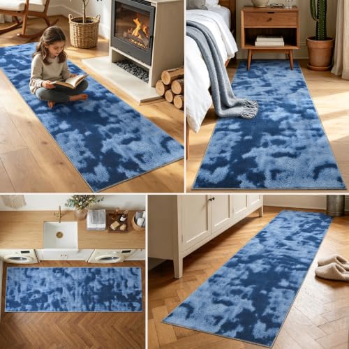 2x8 Tie-dye Dark Teal Runner Rug Washable Non-Slip for Kitchen Hallway - color: 20 Tie-dye Dark Teal, size: 2' x 8' (Runner)