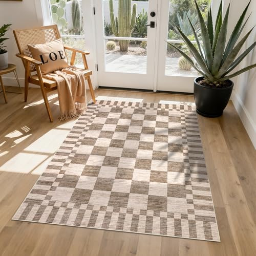 GarveeHome Checkered Rug 3x5 Area Rugs for Living Room Washable Nursey Rug - color: Brown, size: 3' x 5' (Rectangular)