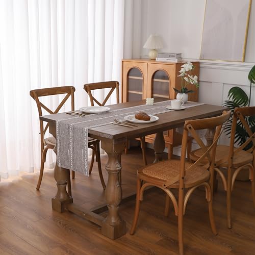 Gernaice Boho Table Runner, Rustic Embroidered Cotton Linen Farmhouse Table Runners for Holiday Wedding Dining Living Room Bedroom Home Decor, 72" L X 13" W Dark Brown - size: 13" X 72", style: Hemstitched Coffee