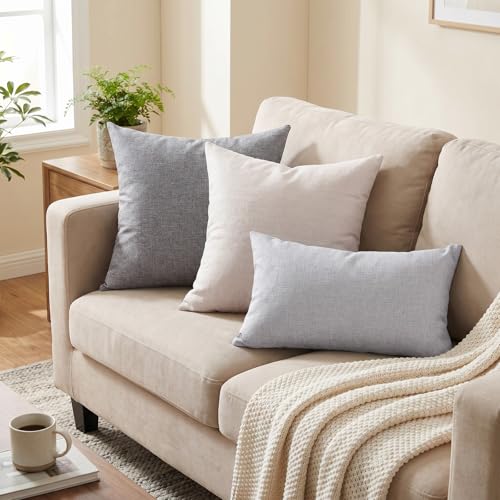 SYSLOON Linen Throw Pillow Covers Set of 2,20x20 Pillow Covers,Beige White - color: Beige White, size: 20" x 20" (Pack of 2)