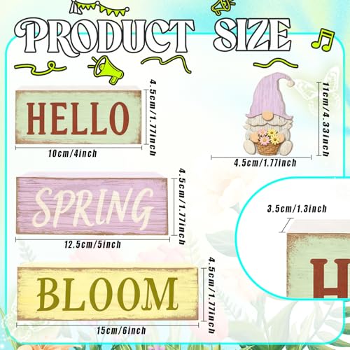 Spring Decoration Wooden Tiered Tray Decor – Rustic Hello Spring Bloom Gnome Stacked Block Sign with Flower Basket Topper – Farmhouse Tabletop Spring Decor for Living Room Shelf Kitchen Coffee Bar Seasonal Home Display - style: Gnome