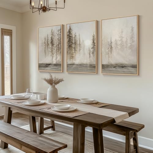 Large Framed Neutral Abstract Landscape Wall Art for Living Room, 24x36 In - color: Neutral Forest, size: 24" W x 36" H x 3Pcs