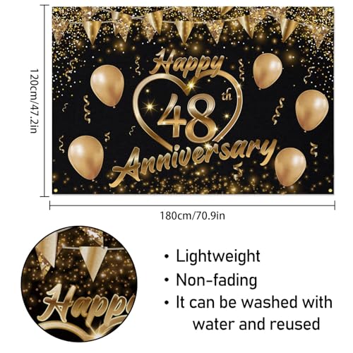 Happy 48th Anniversary Backdrop Party Decorations, Black Gold Glitter Bokeh Dots Valentine's Day Wedding Anniversary Party Photo Background Cake Table Banner Extra Large Wall Decor Props. 6 * 4ft (48) - color: 48