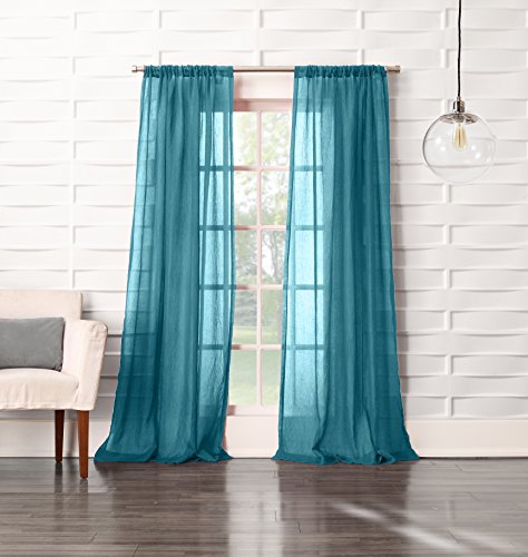 No. 918 Tayla Crushed Texture Semi-Sheer Rod Pocket Curtain Panel, 50" x 95", Marine - color: Marine Teal, size: 50"W x 95"L (Pack of 1)