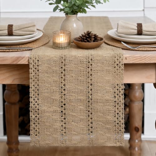Artoid Mode Linen Woven Farmhouse Hollow Table Runner 12x36 Inch - color: Linen, size: 12" x 36", Table Runner