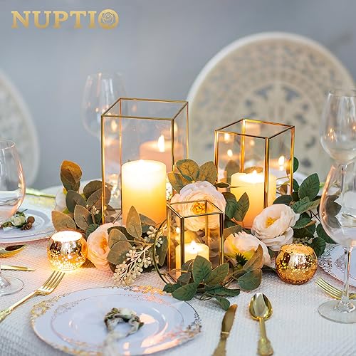 NUPTIO Hurricane Candle Holder Centerpieces: 6 Pcs Glass Candles Lantern - color: Gold, size: 8.1 & 6.5 & 4.7 inch H - 6 Pcs