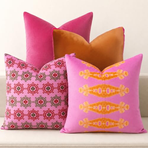Pink Patterned Decorative Throw Pillow Covers, Set of 4, 18x18 Inch Bold Boho Accent Pillow Cover 4 Pack - color: Pink