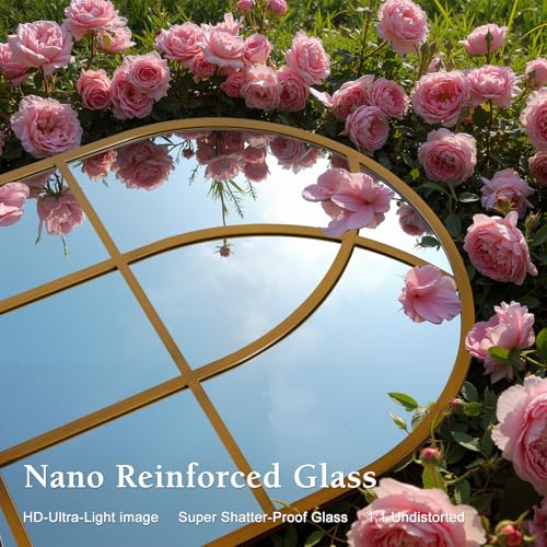 Arched Window pane Wall Mirror 30"x40", Window Shaped Farmhouse Style with Aluminum Frame, Decorative Wall Mirror Leaning Hanging for Living Room, Courtyard, Bedroom, Entryway, Bronze - color: Bronze, size: 40"L x 30"W