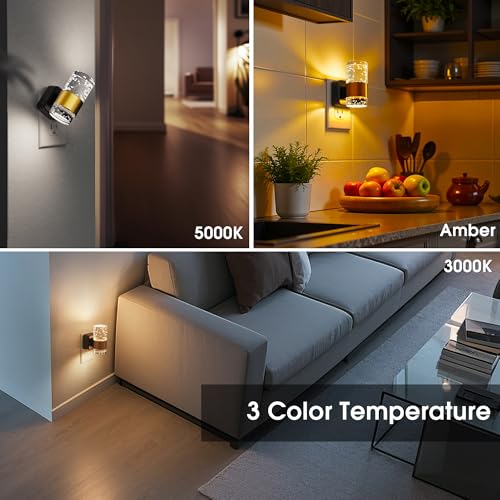 L LOHAS LED Night Lights Plug into Wall, Dusk-to-Dawn Sensor Night Light - color: Gold Ring-3CCT, size: 2 Pack
