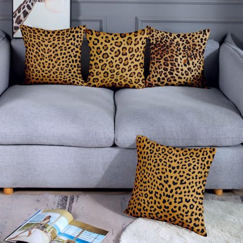 Throw Pillow Covers, Safari Brown, Set of 4, 18"x18" - color: Leopard Print 2