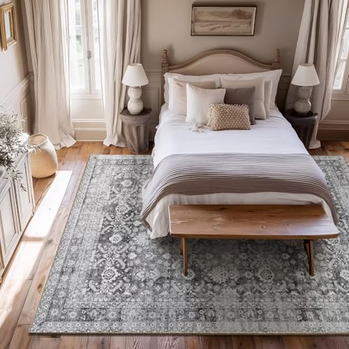 Washable 5x7 Area Rugs for Living Room Bedroom, Charcoal/Grey - color: Charcoal/Grey, size: 5' x 7' (Rectangular)